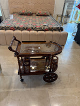Luxury Wooden Tea Trolley with Glass Shelves & Wheels
