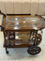 Luxury Wooden Tea Trolley with Glass Shelves & Wheels