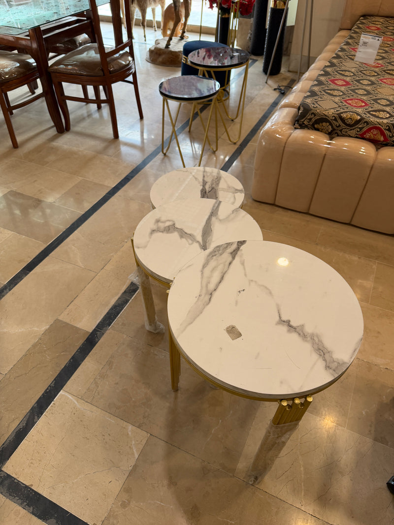 Luxury White Marble Nesting Tables with Gold Legs