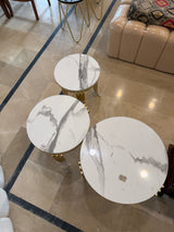 Luxury White Marble Nesting Tables with Gold Legs