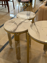 Luxury White Marble Nesting Tables with Gold Legs