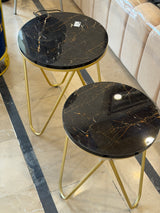 Black UV Sheet Marble Top Gold Side Tables