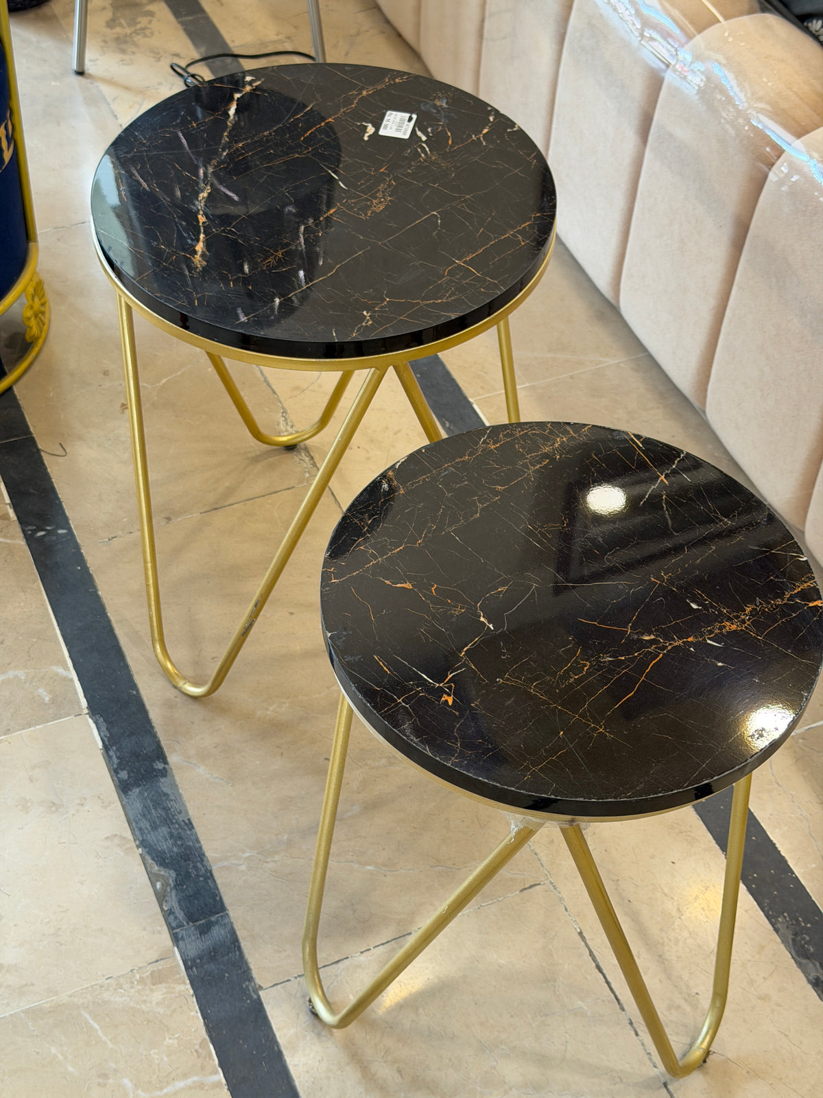 Black UV Sheet Marble Top Gold Side Tables
