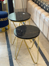 Black UV Sheet Marble Top Gold Side Tables