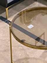 Modern Round Glass Side Table with Gold Metallic Frame