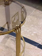 Modern Round Glass Side Table with Gold Metallic Frame