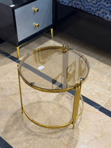 Modern Round Glass Side Table with Gold Metallic Frame