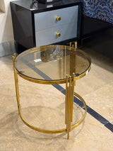 Modern Round Glass Side Table with Gold Metallic Frame
