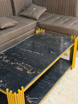 Luxury Black Marble Coffee Table with Gold Fluted Frame