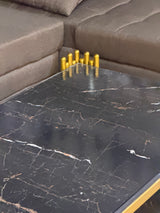 Luxury Black Marble Coffee Table with Gold Fluted Frame
