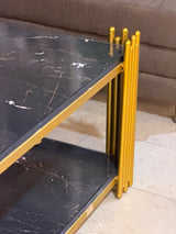 Luxury Black Marble Coffee Table with Gold Fluted Frame