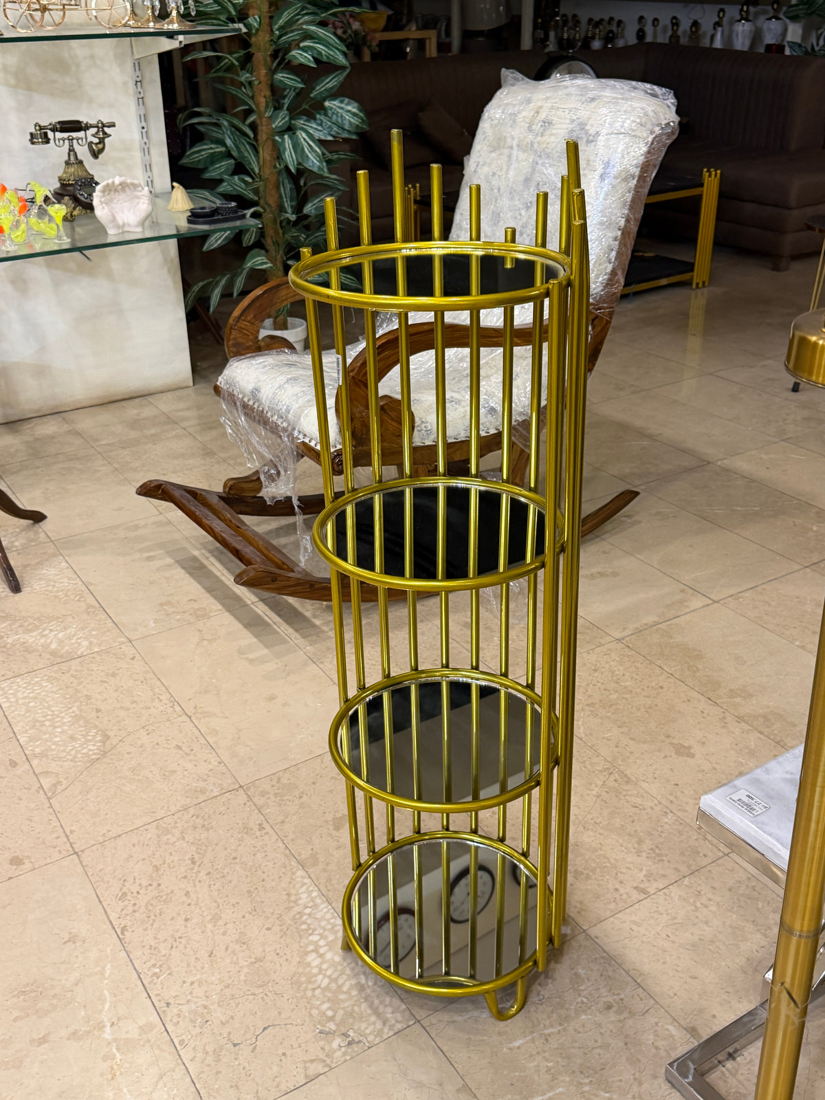 Modern Gold 4-Tier Round Glass Corner Display Rack / Organizer