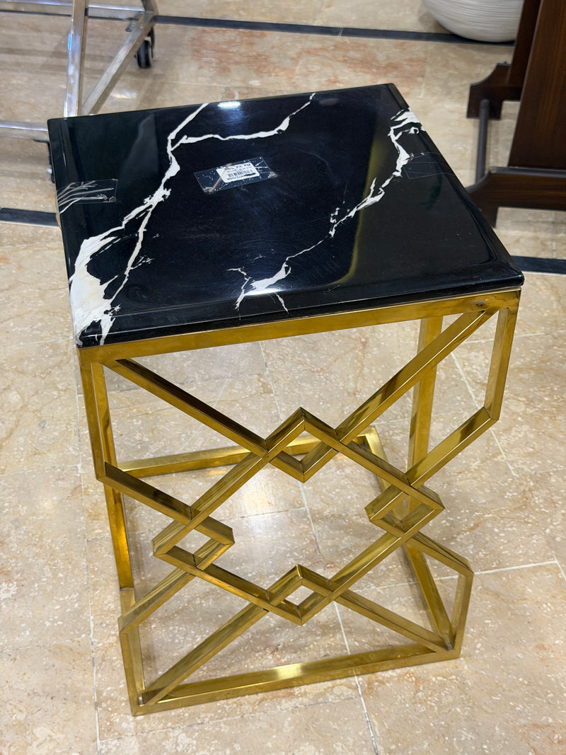 Luxury Black Marble Top Side Table With Gold Geometric Frame