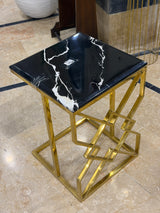 Luxury Black Marble Top Side Table With Gold Geometric Frame
