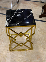 Luxury Black Marble Top Side Table With Gold Geometric Frame