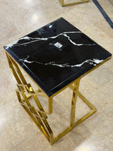 Luxury Black Marble Top Side Table With Gold Geometric Frame
