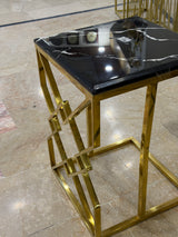 Luxury Black Marble Top Side Table With Gold Geometric Frame