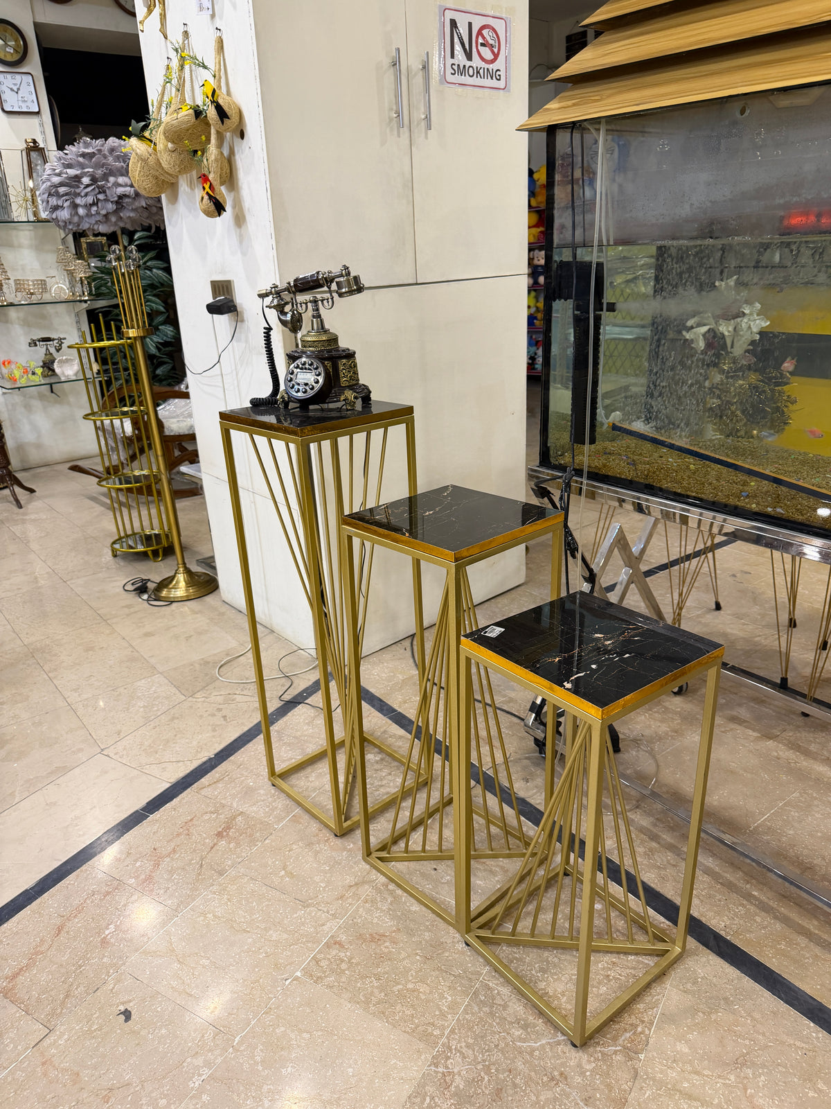 Luxury Black UV Sheets Nesting Tables with Gold Geometric Frames