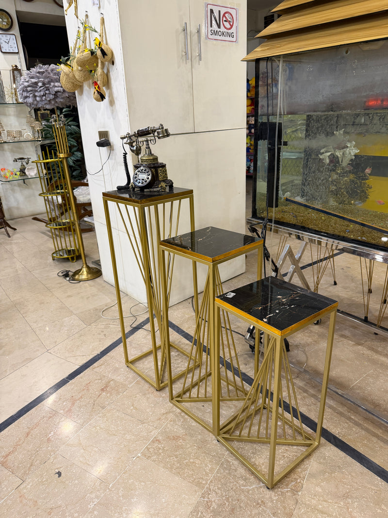 Luxury Black UV Sheets Nesting Tables with Gold Geometric Frames