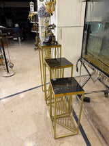 Luxury Black UV Sheets Nesting Tables with Gold Geometric Frames
