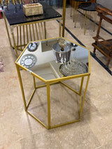 Gold Hexagon Mirror-Top Side Table