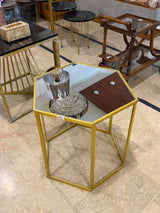 Gold Hexagon Mirror-Top Side Table