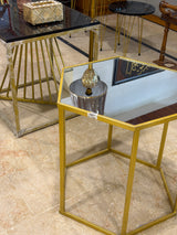 Gold Hexagon Mirror-Top Side Table