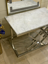 Luxury White Marble Top Coffee Table with Silver Geometric Frame
