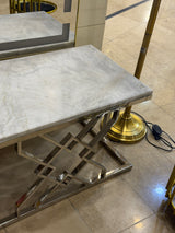 Luxury White Marble Top Coffee Table with Silver Geometric Frame