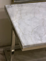 Luxury White Marble Top Coffee Table with Silver Geometric Frame