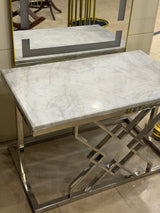 Luxury White Marble Top Coffee Table with Silver Geometric Frame