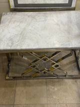 Luxury White Marble Top Coffee Table with Silver Geometric Frame