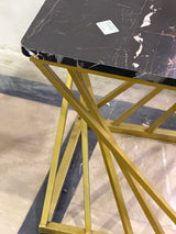 Square Black Uv Sheet Marble Top Side Table with Geometric Gold Base