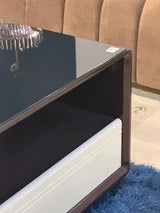 Modern Black Glass Top Coffee Table with Dual Drawers