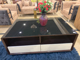 Modern Black Glass Top Coffee Table with Dual Drawers