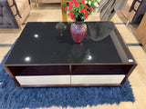 Modern Black Glass Top Coffee Table with Dual Drawers