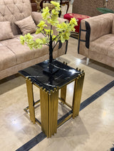 Luxury Black Marble Top Side Table with Gold Fluted Frame