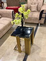 Luxury Black Marble Top Side Table with Gold Fluted Frame