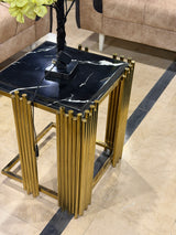 Luxury Black Marble Top Side Table with Gold Fluted Frame