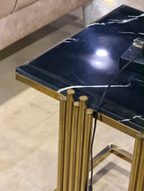 Luxury Black Marble Top Side Table with Gold Fluted Frame