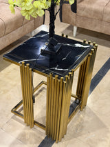 Luxury Black Marble Top Side Table with Gold Fluted Frame