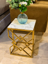 Luxury White Marble Top Side Table With Gold Geometric Frame
