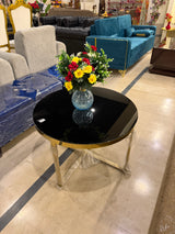 Round Black Glass Top Center Table with Gold Legs