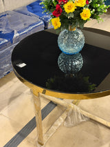Round Black Glass Top Center Table with Gold Legs