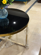Round Black Glass Top Center Table with Gold Legs