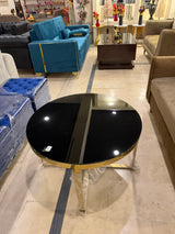 Round Black Glass Top Center Table with Gold Legs