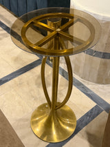 Modern Gold Accent Side Table with Glass Top