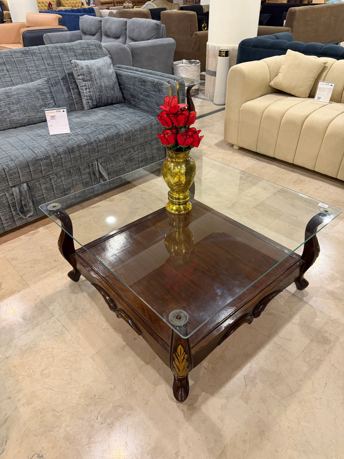 Classic Wooden Glass-Top Coffee Table