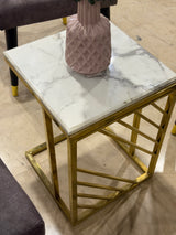 Luxury White Marble Side Table with Gold Geometric Frame
