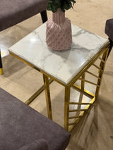 Luxury White Marble Side Table with Gold Geometric Frame